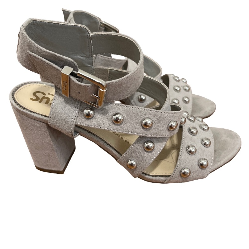 Circus Sam Edelman 7.5 Gray Suede Strappy Heels Silver Studs Ankle Buckle GUC